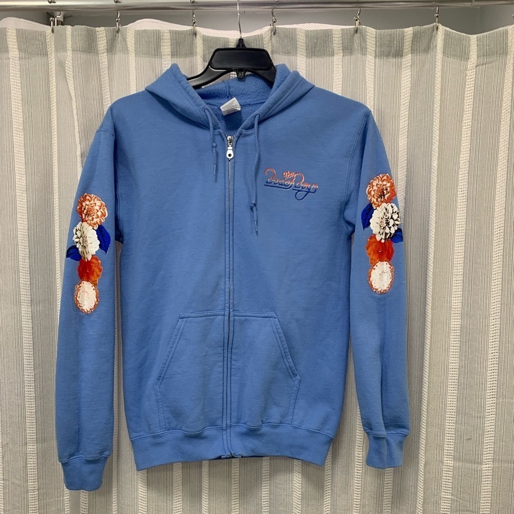 Beach Theme Hoodie Light Blue Full Zip Size S